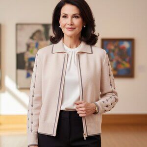 St. John Collection Full Zip Knit Top Size 6